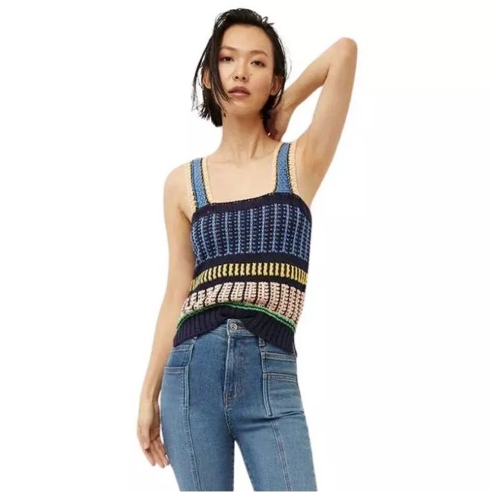Veronica Beard Voya Knit Tank Top Sleeveless Khaki/White Size L NWT $298 - Picture 4 of 7